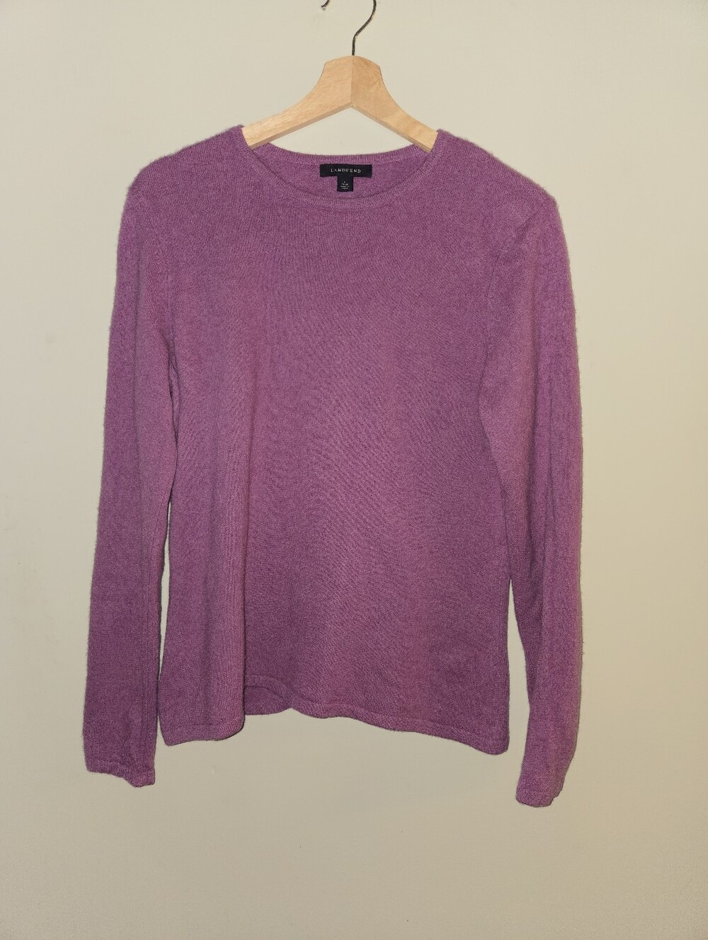 100% Cashmere Orchid Purple Crewneck Sweater L 14-16 Quiet Luxury Lands End Prep